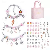 baratos kit de fazer miçangas-Conjunto de pulseiras de cristal faça você mesmo para crianças, kit para fazer joias com miçangas, design de desenho animado rosa, pulseira com pingentes artesanais, acessórios com caixa de presente