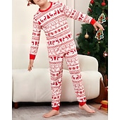 お買い得  親子お揃い服-ファミリールック パジャマ クリスマス柄 家 プリント ルビーレッド 長袖 活発的 マッチング衣装