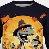 billiga Pojkes Halloween kostymer-Halloween Pojkar 3D Tecknat Pumpa Dinosaurie T-shirt Långärmad Vår Höst Mode Grundläggande Barn 4-12 år Rund hals Utomhus Ledigt Dagligen Normal