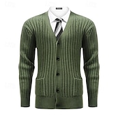 preiswerte Herren Strickjacke-Herren Pullover Kleid Pullover Strickjacke Strickpullover Zopfmuster Stricken Normale Oberteile Gestrickt Gerippt Einfach V Ausschnitt Urlaub Mode Lässig Alltagskleidung Bekleidung Herbst Winter Grün