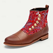 baratos sapatos Jacquard-Homens Botas Caminhada Pele PU Tecido Jacquard Confortável Antiderrapante Respirável Botas / Botins Com Cadarço Castanho avermelhado Outono Inverno