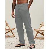 billiga Semester-Herr Linne Byxor Långbyxor Sommarbyxor Strandbyxor Snörning Ficka Elastisk midja Slät Komfort Andningsfunktion Semester Dagligen Helgdag Hawaiisk Boho 다크 카키 Svart