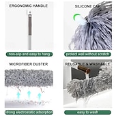 abordables Limpiando suministros-Plumero de microfibra curvo, retráctil y lavable, de 2,8 metros de largo, con mango extensible, flexible y electrostático, ideal para limpiar el hogar, ventiladores de techo de gran alcance,