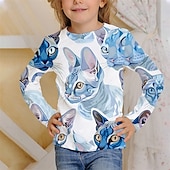 billiga Flickans 3D-djur-Flickor 3D Djur Katt T-shirt Långärmad Vår Höst Mode Grundläggande Barn 4-12 år Rund hals Utomhus Ledigt Dagligen Normal