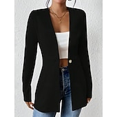 billige Blazere og dresser-Dame Blazer Bekvem Pustende Knapper OL-stil Fritid عادي Kontor Gate Avslappet Dagligdagstøy Enkeltkneppet Normal V-hals Normal Langermet Yttertøy Svart Hvit Rød Vår Høst