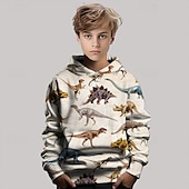 billiga Pojkens 3D-djur-Pojkar 3D Dinosaurie Huvtröja Långärmad Vår Höst Mode Streetwear Barn 4-12 år Huva Utomhus Ledigt Dagligen Normal