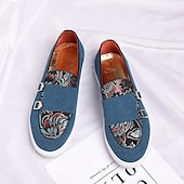 Herre denim loafers med dobbel munk stropp og etnisk trykk – moteriktige, uformelle slip-on-sko for urban stil, fester og vårantrekk billige Uttalelsessko-Herre denim loafers med dobbel munk stropp og etnisk trykk – moteriktige, uformelle slip-on-sko for urban stil, fester og vårantrekk