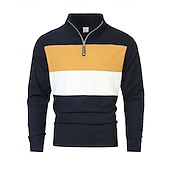 preiswerte Klassisches Poloshirt für Herren-Herren Poloshirts Viertel-Reißverschluss-Poloshirt Alltagskleidung Date Viertelreißverschluss Langarm Mode Basic Farbblock Patchwork Reißverschluss Frühling Herbst Normale Passform Schwarz Wei