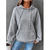 economico Felpe e Sweatshirt Texturizzati-Per donna Felpa con cappuccio Casual Comodo Manica Lunga Con Cappuccio Top Regolari Casuale Tasca Frontale Marrone rossastro Nero Bianco Giallo Rosa Autunno Inverno