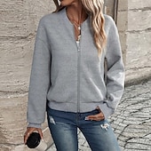 economico Felpe e Sweatshirt Texturizzati-Per donna Cappotto Giacca Casual Confortevole Traspirante Cerniera Tasca Moda Moderno Casual Semplice Uscire Weekend Cerniera Regolare Collo alla coreana Vestibilità regolare Manica Lunga Capispalla
