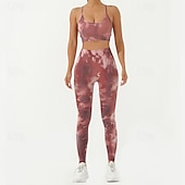 billiga Set och One-Pieces-Dam 2-delad yogatröja Sport BH Loungekläder Tryck Träningsdräkter Mörkgrå Svart Gym Träna Träning Hög midja Stretch Andningsfunktion Magkontroll Ärmlös Sport Sportkläder