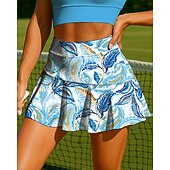 abordables Faldas y Skorts para Mujeres-Mujer Graphic Cachemir Plantas Flores Botánica Falda de tenis Retazos Bolsillo 2 en 1 UPF50+ Resistente a los rayos UV Multicapa Voleibol Tenis Bádminton Bermudas Vestidos Azul y blanco Ropa de tenis