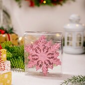 billige Ornamenter-6 stk. julesnøfnuggpynt, fargerike 3D-glitter-snøfnuggoppheng med gull-, rosa- og metalliske detaljer til juletre og høytidsdekorasjoner