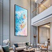 cheap Animal Paintings-Handmade Original Seascape Oil Painting On Canvas Wall Abstract Ocean Waves Painting for Home Decor With Stretched Frame/Without Inner Frame Painting