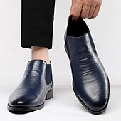 halpa Juhlakengät-Miesten laivastonsiniset chelsea-saappaat, klassinen slip-on-malli, tyylikkäät aitoa nahkaa olevat juhlasaappaat yritys-, toimisto- ja juhlatilaisuuksiin.