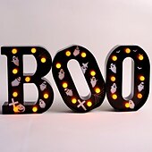 billige Dekorative lys-Halloween-dekorasjoner innendørs - 3 LED-telt med lysende bokstaver, svart boo-skilt, halloween-bokstavlys til hjemmet, innendørs kjøkken, peis, festbord, dekorutstyr