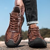 preiswerte Stiefeletten-Braune High-Top-Freizeitsneaker aus Leder für Herren mit Ziernähten und strapazierfähiger Gummisohle – modische Komfortschuhe für Outdoor und Stadt