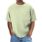 お買い得  ワッフルニットTシャツ-男性用 ワッフルTシャツ Tシャツ 半袖シャツ ティートップ 半袖 クルーネック 夏 平織り ファッション デザイナー ベーシック ポケット バケーション ストリート お出かけ ブルー ネイビーブルー パープル メンズトップTシャツ