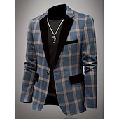 ieftine Costume casual-Bărbați Jachetă blazer Guler crestat Casual Plisat Blazer Albastru Prăfuit Fit adaptat Un singur rând, un nasture