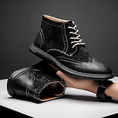 economico Stivaletti alla caviglia-stivaletti brogue in pelle scamosciata grigia da uomo, scarpe eleganti retrò con lacci, casual, per abbigliamento business e casual elegante