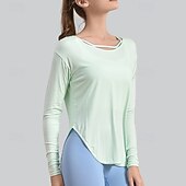 tanie Topy do jogi-Damskie Koszulki do jogi Topy treningowe Półgolf Oddychający Długi rękaw Sport Jednokolorowe Top Dla Siłownia Bieganie Zdatność Odzież sportowa