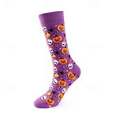abordables calcetines caseros-Calcetines largos de algodón de Halloween, calcetines con estampado de dibujos animados por encima de la pantorrilla para hombres y mujeres, medias deportivas hasta la rodilla resistentes a los olores