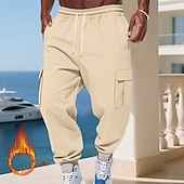 baratos Carga-Homens Calças Esportivas Calças de lã Corredor Calças de inverno Calça de moletom cargo Com Cordão Bolsos Cintura elástica Tecido Conforto Quente Esportes Diário Moda Casual Preto Branco