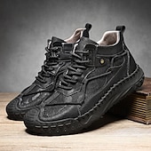 preiswerte Stiefeletten-Braune High-Top-Freizeitsneaker aus Leder für Herren mit Ziernähten und strapazierfähiger Gummisohle – modische Komfortschuhe für Outdoor und Stadt