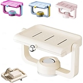 voordelige Opslagrekken-Wandgemonteerde zuignap roterende zeepbak met afvoer, niet-borende spons en zeeprek organizer, perfect voor douche, badkamer, bad en keukengootsteen