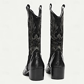 billiga Premium läderstövlar-Svarta westerncowboystövlar för män med broderade löv – höga stövlar i premiumkohud för countrymusikevenemang, rodeos och vintagefester