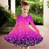 billiga 3D Shining Vision Klänning-Flickor 3D Blomma Klänning Långärmad Sommar Vår Semester Dagligen Helgdag Prinsessa Skön Ljuv Barn 4-12 år Vardagsklänning A linjeklänning Knälång Normal