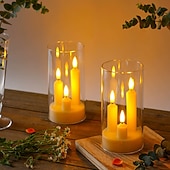 お買い得  キャンドルライト-2個アクリルフレームレスキャンドルライトバッテリー駆動キャンドルスタンドライトウェディングパーティーファミリーディナーの雰囲気ホリデー装飾用