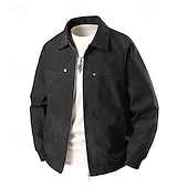 billiga Avslappnade jackor-Herr Jacka Vardaglig jacka Utomhus Semester Varm Dragkedja Ficka Höst Vinter Slät Mode Streetwear Kinakrage Normal Svart Rosa Beige Kaffe Jacka
