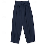 baratos Feriado-Homens Calças de linho Calças Calça verão Calças largas Com Cordão Cintura elástica Botões Tecido Conforto Respirável Comprimento total Ao ar livre Ioga Casual Designer Retro Vintage Vermelho Azul