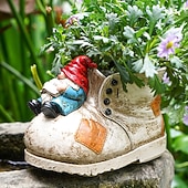 Недорогие Скульптуры-Кашпо для суккулентов в форме гнома в форме ботинка – красочный расписанный вручную цветочный горшок из смолы для декора сада, украшения патио &amp;выращивание мини-растений