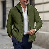 preiswerte Herren Strickjacke-Herren Pullover Strickjacke Gerippt Stricken Normale Oberteile Gestrickt Knopf vorne Einfach Umlegekragen Urlaub Mode Lässig Alltagskleidung Bekleidung Winter Frühling &amp; Herbst Schwarz Marineblau M L