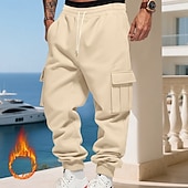 baratos Carga-Homens Calças Esportivas Calças de lã Corredor Calças de inverno Calça de moletom cargo Com Cordão Bolsos Cintura elástica Tecido Conforto Quente Esportes Diário Moda Casual Preto Branco