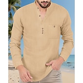 economico Camicie Popover da Uomo-Per uomo Camicia Camicia popover Camicia Estiva Camicia casual Camicia da Spiaggia Nero Bianco Giallo Blu marino Azzurro cielo Manica Lunga Semplice Colletto alla coreana Vacanza Camicia hawaiana