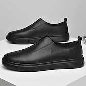 abordables Chaussures Décontractées Slip-On-Chaussures blanches à enfiler en cuir pour hommes - minimalistes et confortables, adaptées aux professionnels occupés au bureau et dans des environnements décontractés