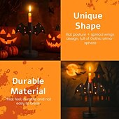 お買い得  ハロウィンの吊るし飾りとテーブルトップ装飾-ハロウィンキャンドルホルダー、大きなトゥインクルバットキャンドルスティック、ゴシックバットキャンドルホルダー、LEDトゥインクルライト付き、パーティーテーブルやキッチン用の不気味なトゥインクルバットデザイン &amp;マントルピース