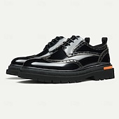 billige Klassiske Pensko-Herresko i ekte skinn med vingetupp og brogues, klassisk brunt formelt fottøy for kontor, banketter og bryllup
