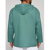 economico Classico-Per uomo Camicia Camicia di lino Camicia popover Camicia Estiva Abbigliamento da spiaggia Camicia con cappuccio Tinta unica Vacanza Streetwear Bianco Verde chiaro Blu Verde Manica Lunga Con Cappuccio