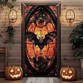 billige Halloween dørdeksler-Halloween Dørdeksel Utendørs bannere Gresskar Flaggermus 3D Psykekdelisk Party Utendørs Bakgrunner for skyting Inngangsdør Veggveranda Dekorasjoner Vegg Dør Bakgrunn