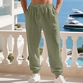 olcso Ünnep-Férfi Vászon nadrág Nadrág Nyári nadrág Strand nadrág Zsinór Zseb Rugalmas derék Sima Mokaszinok Légáteresztő Vakáció Napi Szabadság Hawaii Boho Fekete Fehér
