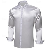 economico Camicie in raso da uomo-Per uomo Camicia Come la seta Camicia in raso Camicia casual Camicia con Bottoni Camicia da Ballo Semplice Matrimonio Affari Argento Manica Lunga Bavero Primavera &amp; Autunno Tutte le stagioni