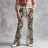 お買い得  メンズプリントカジュアルパンツ-男性用 スネークスキン調 ディスコパンツ 60年代 70年代 ベルボトム ミディアムウエスト ヴィンテージレトロ アウトドア バケーション パーティー サイドポケット フレアレッグパンツ 春 秋 3Dプリント ブラック ホワイト ゴールド