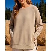 billiga Huvtröja &amp; Sweatshirt-Dam Tröja med pullover Casual Toppar Dragkedja Långärmad Överdelar Fritids- Höst Solid färg Andningsfunktion Träna Utomhus Träning Sportkläder Sportkläder Svart Vit Vinröd