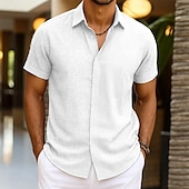 economico Casual da lavoro-Per uomo Camicia Camicia di lino Camicia Estiva Camicia button-down Camicia casual Camicia da Spiaggia Semplice Vacanza Casuale Nero Bianco Rosa Blu Manica Corta Colletto Estate Abbigliamento