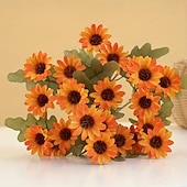 baratos decoração de ação de graças e outono-5 maços de flores artificiais de outono, crisântemos do pôr do sol, flores artificiais de outono para áreas externas com margaridas e eucalipto, plantas de floração plena, resistentes a raios UV, à