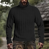 preiswerte Herrenpullover-Herren Pullover Strickpullover Gerippt Stricken Normale Oberteile Gestrickt Einfach Rollkragen Mode Basic Urlaub Alltagskleidung Bekleidung Herbst Winter Schwarz Weiß M L XL